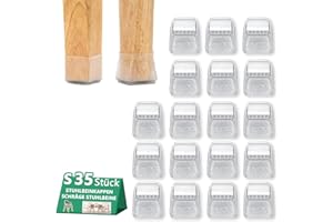 HELI MIAO 35 sztuk nasadek na nogi krzeseł, prostokątne, dopasowanie: 18-30 mm, bez hałasu, ochraniacze podłogi na krzesła, ochraniacze podłogi na nogi krzeseł z filcem, przezroczysty silikon, eliminują hałas i