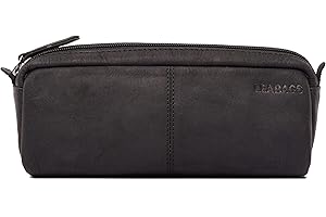 ‎LEABAGS LEABAGS Leder Federmäppchen I Große Echtleder Federmappe I Federtasche für Beruf Uni Schule I Schlampermäppchen I Stiftetui I Stiftmappe I Ledermäppchen I Nature Schwarz