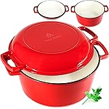 Vulcanus Emaille Gusseisen Topf mit Deckel - hochwertig & langlebig - sorgt für wahre Geschmacksexplosionen - ideal als Bräte