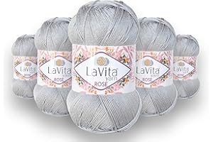 LaVita Yarn Rose 6016 - Hilo para tejer a mano, paquete de 5 unidades, 100% hilo acrílico, hilo de efecto sedoso, ganchillo y encaje, 1 ovillo de 100 g, 350 m