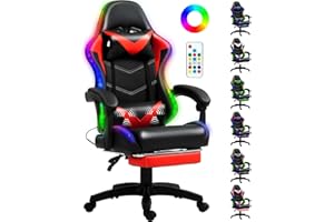 Czlolo Gaming Chair, Racing Style RGB LED Lights Gaming Chairs for Adults and Kids, Lumbar Massager Gamer Chair, High Back Reclining Computer Chair with Footrest and Headrest (Black/Red)