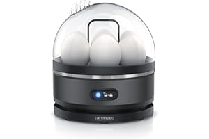 arendo – Cuiseur à œufs avec Fonction Maintien au Chaud INOX, 1 à 7 œufs, Dur, Mollet ou à la Coque, Indicateur Lumineux, Verre doseur avec Perce-œufs, Base Anti-dérapante, Egg Cooker 400 W, sans BPA
