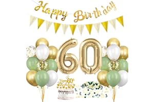 HUKUMA 60 Geburtstag Deko, Salbeigrüne Deko 60.Geburtstag Frauen Männer,60er Geburtstagdeko Luftballon mit Girlande Grün Weiß Gold,Tortendeko Avocado Grüne Konfetti Ballon für Geschenk