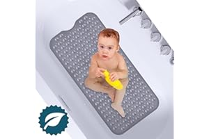 Tappetino da Doccia, DoDuo 100 x 40cm Tappetino Antiscivolo per Vasca da Bagno con Ventosa, Senza BPA Resistente Alla Muffa Tappeto Doccia Quadrato per Bagno Cucina (Grigio)