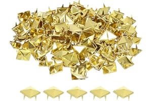 QUARKZMAN 80pcs Tachuelas de Pirámide Cuadrado, 10mm Remaches de Punta Cuadrada Tachuelas para Ropa Cuero Picos de Estilo Punk de Cobre para Cinturones Prendas Manualidades, Dorado