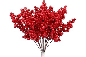 SULOLI 20 Pezzi Bacche di Agrifoglio Rosso,23 cm,Bacca Artificiale Decorazione per Albero di Natale