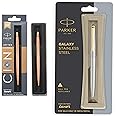 Parker Galaxy Stainless Steel Gold Trim Ball Pen Jotter Anti Microbial Stainless Steel Ball Pen (Ink - Blue)