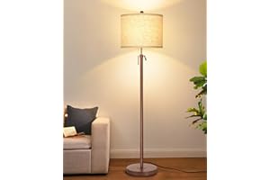 Qingmiao Floor Lamps for Living Room, Modern Brown Floor Lamp with Lampshade, Height Adjustable, 3 Colors Temperature, Standing Lamps for Bedroom Office(9W Bulb Included)