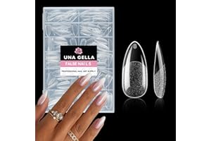 UNA GELLA Capsule Américaine Ongle Amande, 216 Pièces 12 Tailles (Forme Pointue Préformée) Tips en Gel Souple Demi-Mat Prothèses Transparents Full Cover pour Extensions & Nail Art