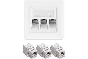 kwmobile 3x Moduł Keystone Cat 6A - Zestaw 3x Złącze Modułu Lutowego 1x Gniazdko Ścienne - Złącze Kabel RJ45 z ekranowanym złączem - Zatrzaskowe