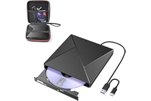 BHHB Lecteur CD Externe pour PC USB 3.0 et USBC Graveur DVD Externe Optique Portable CD/DVD-/+RW Drive Transmission Rapide Câble USB Intégrée pour Windows/MacOS/Laptop/Desktops avec étui de Transport