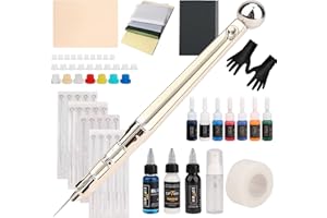 EIPTWH Kit de tatuaje Hand Poke Stick para Principiantes,20 Agujas,Juego de Tintas de Tatuaje de 7 Colores,Kit de Bricolaje con gel de Transferencia Jabón Azul, Tinta de Tatuaje Negro (plata)