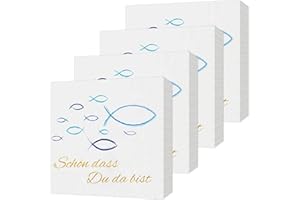 COMKRIVY 80 Stück Servietten Fisch Blau, Schön, dass du da bist!', Fisch Tischdeko für Taufe, Kommunion, Konfirmation, Taufdeko Mädchen oder Andere festliche Anlässe, 33 x 33cm