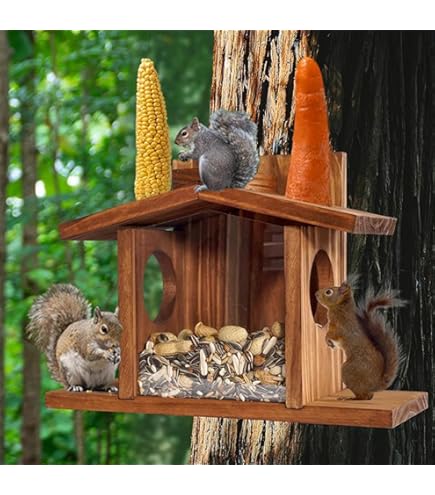 Mangiatoia Per Scoiattoli In Legno Massello - Casetta Da Esterno Con Finestra In Plexiglass, Resistente Alle Intemperie