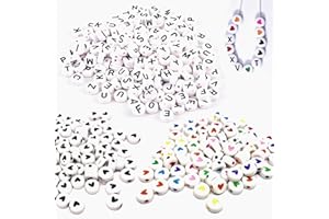 TAKFREE Letter Beads for Bracelet Making, 600pcs Alphabet Heart Bracelet Letter Beads White Round Plastic Letters Bead for Jewellery Making-4 * 7mm