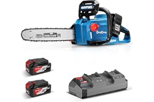 Dong Cheng 40V MAX Brushless Cordless Chainsaw, 16"(41cm) Oregon Bar and Chain, 14m/s Chain Speed Electric Saw with 2x4.0Ah Battery, Tool-Free Tensioning & Chain Brake for Wood Cutting, Tree Trimming