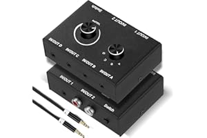 UNSTINCER RCA L/R 3,5mm Jack Interruptor Caja Audio 2(4)-in-4(2)-out, Analog Comutador Aux Stereo Sonido Switch Selector Splitter para Altavoces Amplificador Auriculares Barra Phono Speaker
