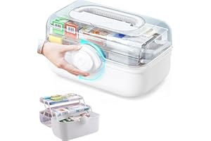 gaochong Caja para medicamentos, Organizador medicamentos, Caja de medicamentos de dos niveles con asa, adecuada para guardar medicamentos, joyas y productos de maquillaje (dimensiones: 28x20x16 cm).