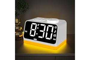 AFEXOA Wecker digital Kinder Radiowecker mit Licht, Geräuschmaschine, Tischuhr mit 2 Wecker, UKW-Radio, LED RGB Display 0–100% Dimmbar, Timer, Schlummer, Wecker mit 2 USB Ladestation für Handys