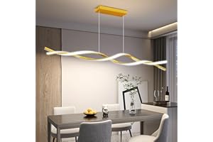 Mikeru Luce a Pendente a Onda da 150cm, Lampadario Lineare Dorato 3000K/4500K/6500K Luce a Onda Isola 10%-100% Dimmerabile Luci Appese Regolabili in Altezza con Funzione di Memoria per Isola Cucina
