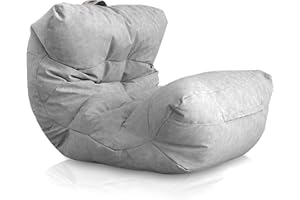 Aiire Puff Salon de Lujo Moderno - Sofa Puf con Relleno Incluido Gigante de Diseño en Polipiel Premium - Bean Bag Chair Grande para Adultos o Decoracion Habitacion Juvenil - Puffs XXL Gris Claro