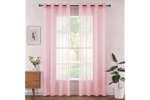 Woaboy Tende per Interni 2 Pezzi 140x260cm Tende Finestre Voile Semi Trasparenti per Soggiorno e Camera da Letto Moderne Luminoso per Decorazioni per la casa Romantico Rosa