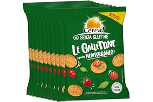 CÉRÉAL S/G CÉRÉAL - LE GALLETTINE - Gusto Mediterraneo - Snack salati senza glutine - Mini gallette gluten free a base di mais e riso al gusto pomodoro - Ottimali per aperitivo e merenda - 10 confezioni da 70 gr