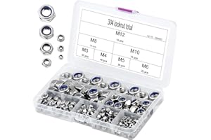 DESON Set di dadi di bloccaggio in nylon, 190 pezzi, dimensioni M3, M4, M5, M6, M8, M10, M12, in acciaio inox, dado esagonale