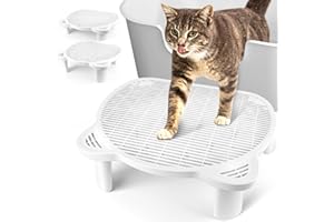 Bartuke Ajustable Rampa para Gatos, Caja de Arena Elevada para Gatos, Doble Escalón para Atrapar Arena con Filtr Función, Adecuada para Gatos Pequeños y Mayores, Fácil Limpieza (Blanco)