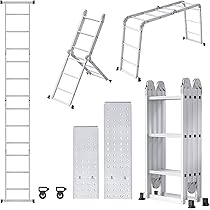 Scala Multiuso UISEBRT 6 In 1 - Pieghevole In Alluminio, 4x4 Gradini, Piattaforma, Portata 150 Kg, Ideale Per Casa E Giardino - Foto 8