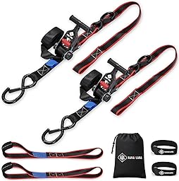 RUNAFLAMA - Cinghie a Cricchetto Trasporto Moto con Ganci a S e Asola, Cinghie di Fissaggio per Rimorchi, Trasporto su Rimorchio, Moto Cross Enduro, 800kg per cinghia, 2 x 1,9m + 2 Asole di Ancoraggio