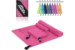 Pameil Travel Towels, 3 Pcs (80x40cm x2 + 160x80cm) Large Microfibre Quick-Drying Gym Workout Travel Swimming Antimicrobial Beach Camp Outdoor Hiking Towel (Rose Red)