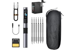 SIRYDER Kit fer à Souder électrique,100W Mini fer à Souder Alimentation PD/QC/DC 9-20V 2S Chauffage Rapide 100-450°C 6 Têtes de Soudage Pour la Réparation électronique de Précision HS-02A