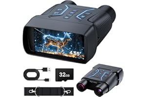 YJY Occhiali per visione notturna aggiornati, binocolo per visione notturna 4k, ampio display da 4,5 pollici, 1312 FT Full Dark, 32 GB, zoom digitale 8X, visione notturna IR 36MP 7-L per campeggio, bird