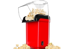 Gadgy Popcorn Machine | Fast Hot Air Popcorn Maker l Healthy, Oil Free/Fat Free l with Measuring Cup and Removable Top Cover l Retro Red Overlay