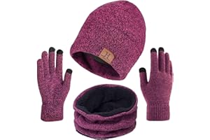 AISPRTS Chapeau d'hiver pour Hommes Ensemble d'écharpe Bonnet pour Hommes avec Gants à écran tactile Chapeau d'hiver Chaud pour Femmes avec Doublure en Polaire