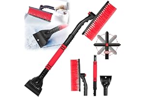 RDDAIPE Eiskratzer Auto mit Besen, 73cm Lang mit Teleskop Abnehmbarer Eisschaber, 3In1 Drehbarer Auto Eiskratzer mit Besen und Komfortablem Schaumstoffgriff Kratzfreie Eiskratzer für Auto,PKW,LKW,SUV