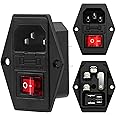 QLOUNI 3 Pcs AC IEC Socket 250V 10A 3 Pin Inlet Power Plug Socket IEC320 C14 Rocker Switch Power Socket 3 in 1 Module Plug 5A Fuse Switch Male Socket for 3D Printer