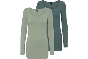 VERO MODA dam Vmmaxi My Ls Soft Long U-neck Ga 2pack Långärmad skjorta (2-pack)