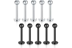Briana Williams 10 pcs En Acier Inoxydable Lèvre Labret Stud Tragus Hélix Cartilage Stud Bar Piercing Bijoux Argent et Noir