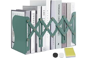 DARUITE Regolabili in Metallo, Antiscivolo Fermalibri per Ufficio,Casa,Scuola,Biblioteca(Verde, può essere esteso a 50 cm)