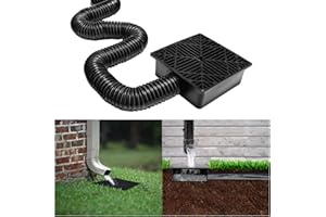 AARTNER Nicht Grabender Auffangbecken Fallrohr Verlängerungsset, PVC Dachrinnen Ablaufanschluss Set mit Gitter-Abflussdeckel, 23 x 23cm Auffangbecken mit 155 cm Verlängerbarer Schlauch