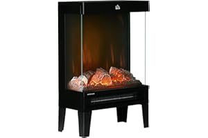 HOMCOM Chimenea Eléctrica 1000W/2000W Chimenea Decorativa de Pie con Llama LED Ajustable Termostato y Protección contra Sobrecalentamiento hasta 15-20 m² Negro