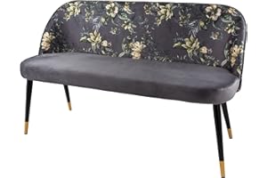 ‎RIESS AMBIENTE Riess Ambiente Design Bank PRÊT-À-Porter grau Samt florales Muster und goldene Fußkappen