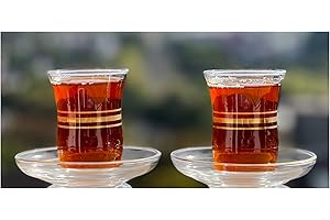 Topkapi - Juego de té turco de 12 cucharadas ESMA sultán con decoración dorada, 6 vasos de té y 6 posavasos vidrio