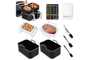 ELIE&EASON Silicone Air Fryer Liner, 9pcs Air Fryer Accessories for Ninja AF400UK & AF451UK & Tower T17088, Including Reusable Liner, Air Fryer Rack etc, Compatible with Oven, Microwave