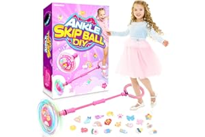 Getatoy Toys for 3-8 Year Old Kids: Ankle Skip Ball Toy for Kids Gifts for 3 4 5 6 7 8 9 10 Year Old Boys Girls Flashing Wheel Skip Ball Fitness Sports Toy Outdoor Skipping Game Toys Pink