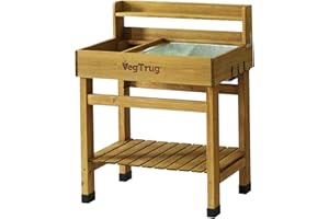 VegTrug® Deluxe Plant Table, Natural, 100% FSC Certified Wood, 77 x 46 x 94 cm, Tool Compartment, 3 Hooks