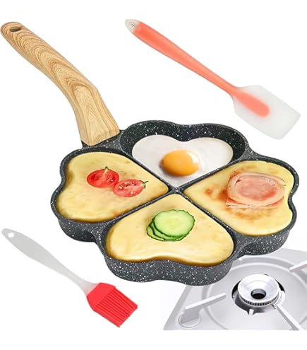 Padella Per Uova A Forma Di Cuore - 4 Fori Antiaderenti, Con Spatole In Silicone - Foto 3