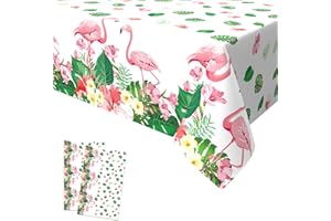 Xinvery 2PCS Flamingo Tablecloth, Hawaiian Leaves Flamingos Table Cover Plastic Rectangular Tablecloth for Flamingo Birthday Summer Pool Beach Party Holiday Decorations